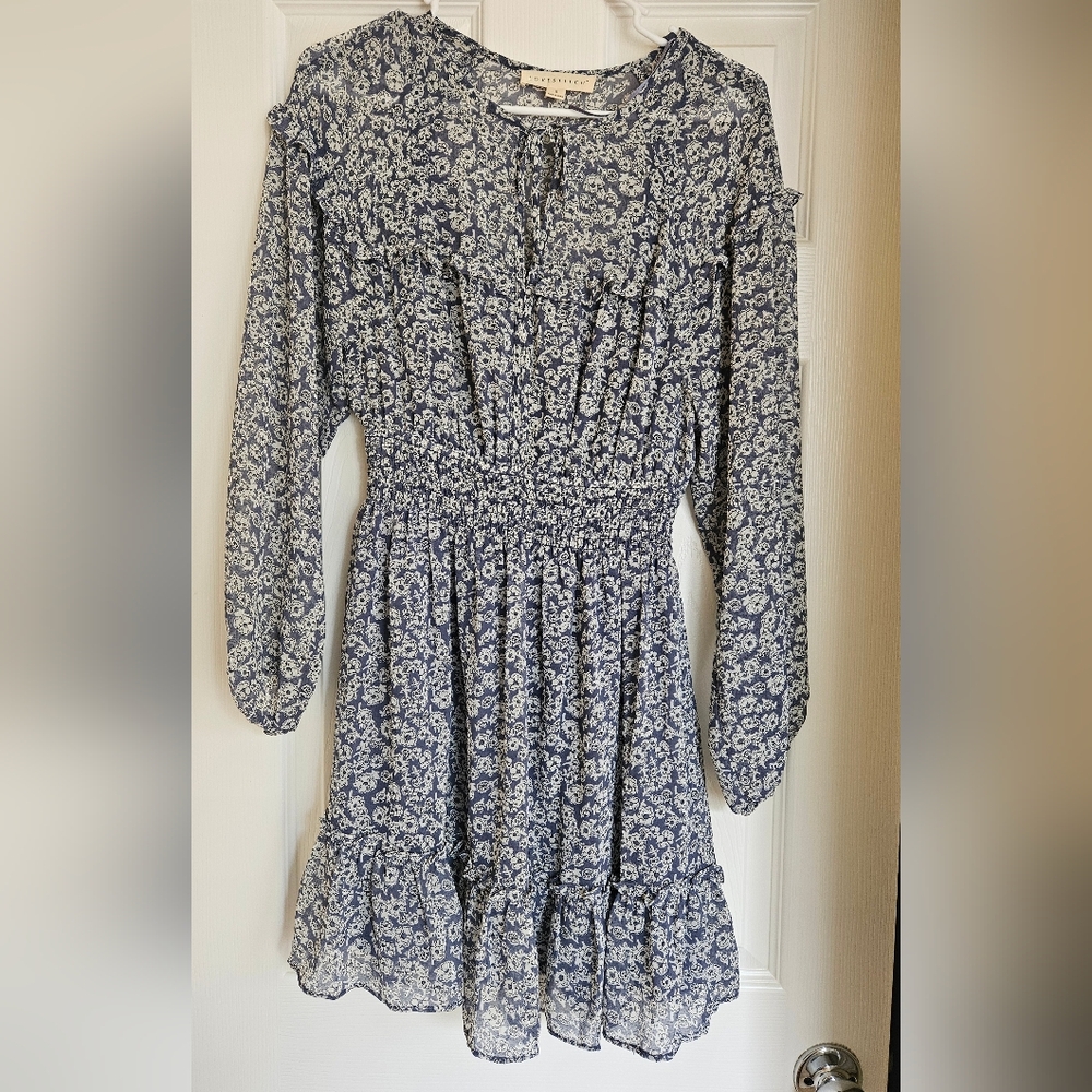 lovestitch Blue Floral Tie-Neck Dress